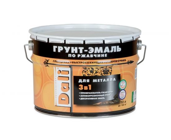 Грунт-эмаль по ржавчине 3 в 1 DALI Красно-Коричневая RAL 3011 10 л 1 41757 