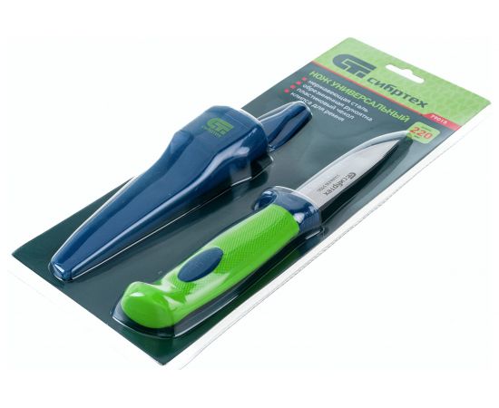 Универсальный нож с чехлом, обрезиненная рукоятка, 220 мм, лезвие - 100 мм СИБРТЕХ 79015 – изображение 2