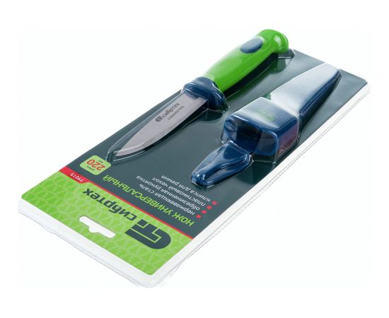 Универсальный нож с чехлом, обрезиненная рукоятка, 220 мм, лезвие - 100 мм СИБРТЕХ 79015 – изображение 3