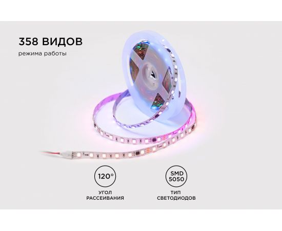 Комплект адресной ленты Apeyron 24В, 14,4Вт/м, smd5050, 60д/м, IP20, подложка 10мм (белая), 5м, RGB/ 10-93 – изображение 8