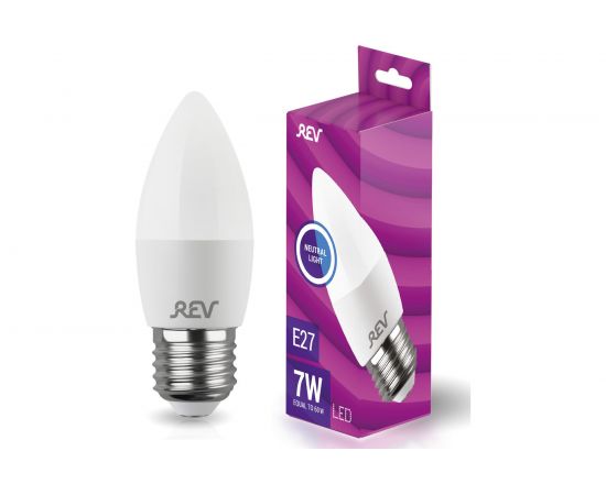 Светодиодная лампа LED C37 Е27 7W 560Лм, 4000K, холодный свет, свеча REV 32348 8 