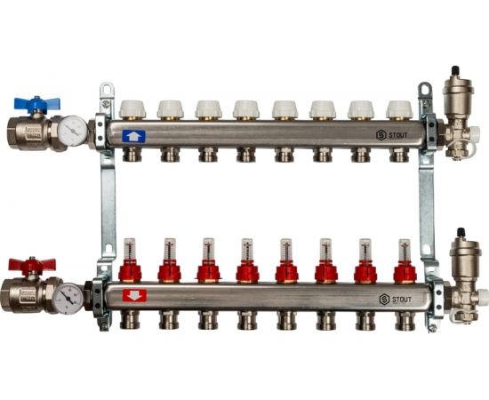 Коллектор из нержавеющей стали в сборе с расходомерами STOUT 8 выходов SMS 0907 000008 