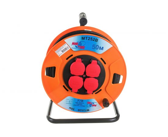 Кабельный однофазный удлинитель MTG на катушке ПВX, 4X220В MT252В H05VV-F 3x2,50мм2 50м 9957 