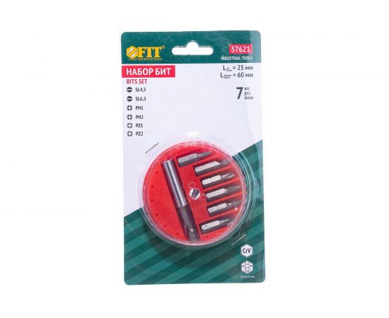 Набор бит (25 мм; 6 шт.) в круглом картридже + адаптер (60 мм) FIT 57621 