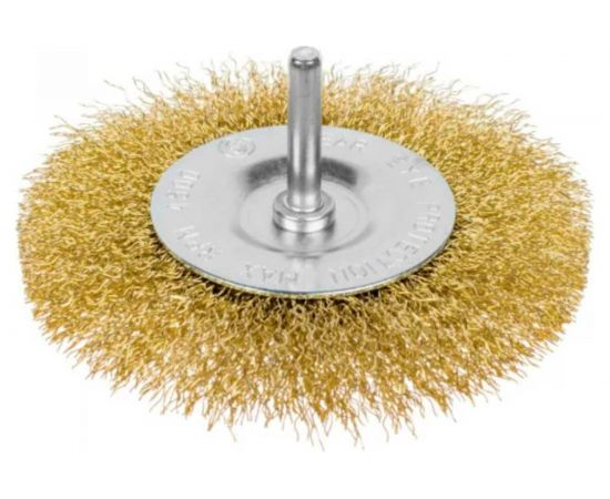 Щетка-крацовка дисковая со шпилькой, витая латунированная проволока, 50 мм GROSSMEISTER 021118001 