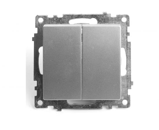 2-клавишный выключатель STEKKER (механизм), GLS10-7104-03, 250V, 10А, серия Катрин, серебро 39578 