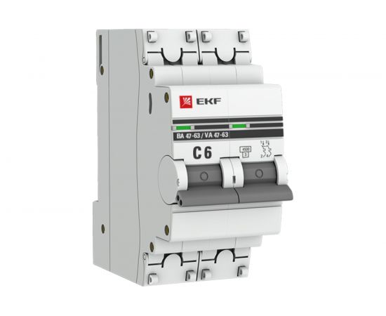 Автоматический двухполюсный выключатель EKF 6А С ВА47-63 4.5кА PROxima mcb4763-2-06C-pro 985230 – изображение 2