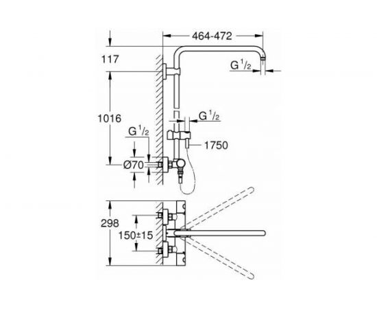 Душевая система с термостатом для душа GROHE Euphoria без верхнего и ручного душа 26241000 – изображение 2