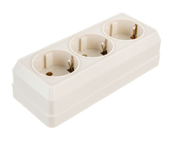 Трехместная розетка IEK РС23-3-ОК с заземляющим контактом, 16А, открытой установки, ОКТАВА, кремовый ERO31-K33-16-DC – изображение 2