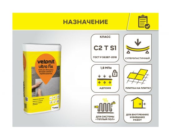 Клей для облицовки фасадов камнем и керамогранитом Vetonit Ultra fix 25 кг 1024909 – изображение 3