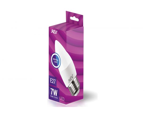 Светодиодная лампа LED C37 Е27 7W 560Лм, 4000K, холодный свет, свеча REV 32348 8 – изображение 3