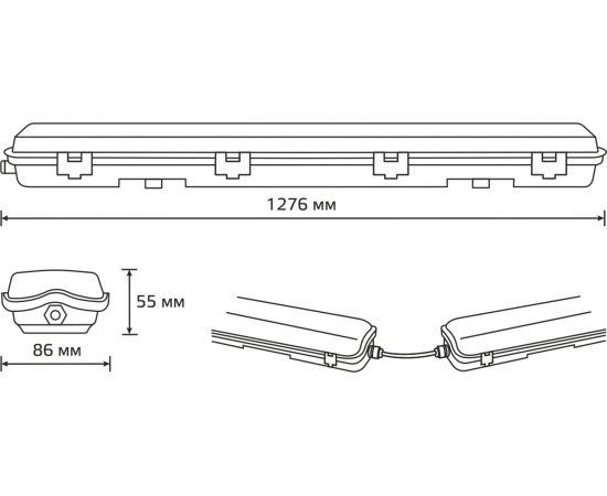 Линейный светильник GAUSS СПП-Т8-G13 LITE 220-230V IP65 1276х86х55мм для LED ламп 1/12 909437212 – изображение 4