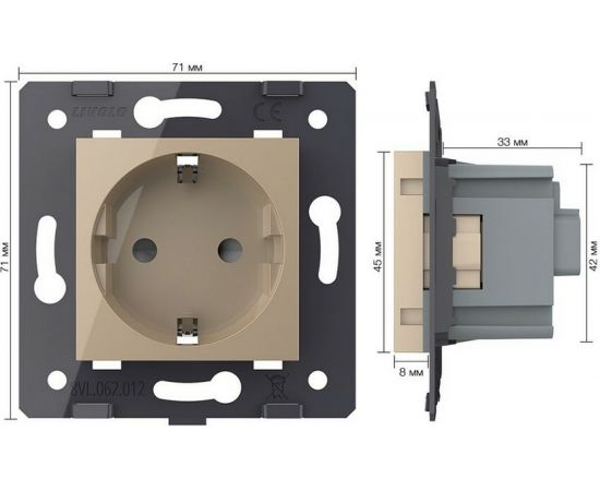 Электрическая розетка LIVOLO с заземлением защитными шторками 16A, цвет золотой механизм VL-C7-C1EU-13 – изображение 5