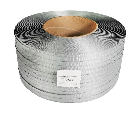 Лента Кордленд ПП, 15х0,6 мм х 2 км, 190 кгс, серый, М/ПА PP-00677 