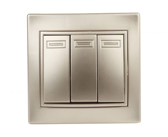 Тройной выключатель Intro 110604 10А, 250В, IP20, СУ, Plano, шампань Б0030051 