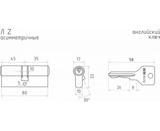 Цилиндровый механизм НОРА-М ЕСО Z Л-80 45-35 латунь 15331 – изображение 5
