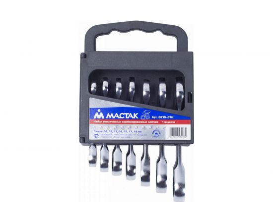 Набор комбинированных трещоточных укороченных ключей 10-19мм, 7шт МАСТАК 0215-07H 