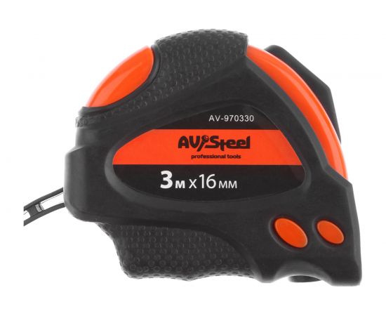 Рулетка, обрезиненный корпус 3мх16мм с автостопом AV Steel AV-970330 – изображение 2