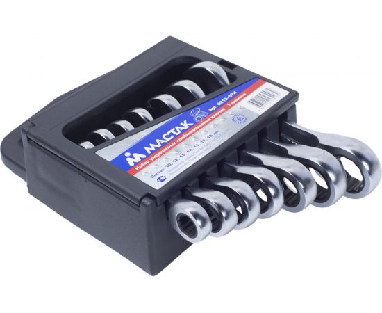 Набор комбинированных трещоточных укороченных ключей 10-19мм, 7шт МАСТАК 0215-07H – изображение 2