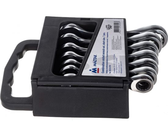 Набор комбинированных трещоточных укороченных ключей 10-19мм, 7шт МАСТАК 0215-07H – изображение 3