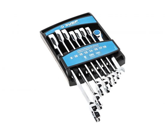 Набор комбинированных гаечных ключей трещоточных 8 шт Зубр 8 - 19 мм 27074-H8_z01 – изображение 4