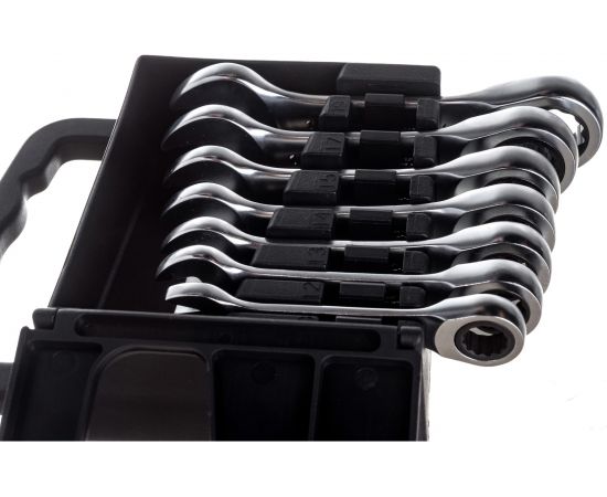 Набор комбинированных трещоточных укороченных ключей 10-19мм, 7шт МАСТАК 0215-07H – изображение 4