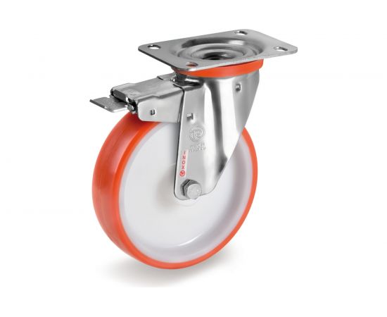 Колесо с нержавеющей вращающейся опорой, пластиной крепления и передним тормозом (125 мм; 220 кг; INOX) Tellure rota 606703 