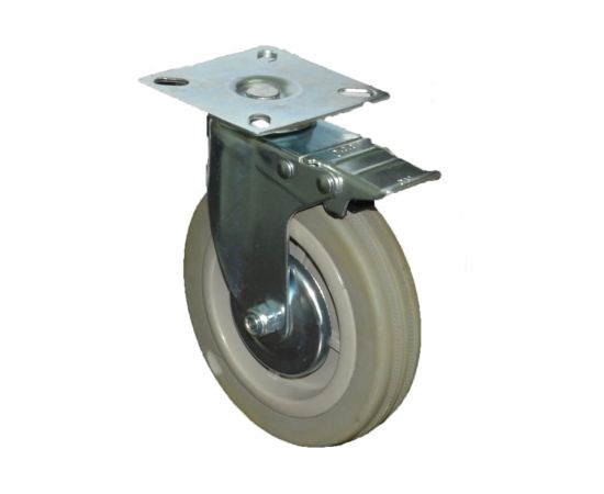 Колесо серая мягкая резина поворотное с тормозом SCGB42 100 мм MFK-TORG 5054100М 