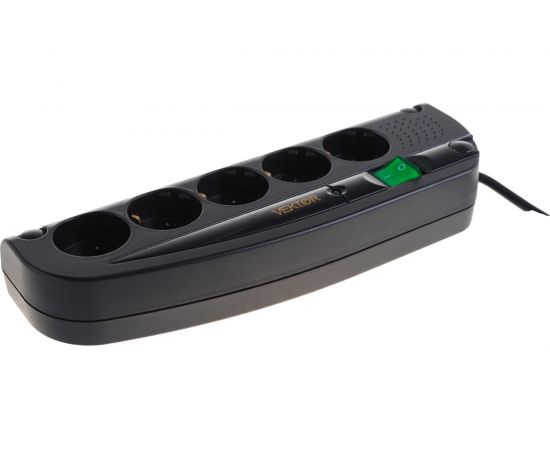 Сетевой фильтр Vektor COM черный 1.8-2м 15779 