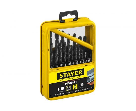 Набор сверл по металлу Professional 1-10 мм, HSS-R, сталь М2, 19 шт. STAYER 29602-H19-M_z01 