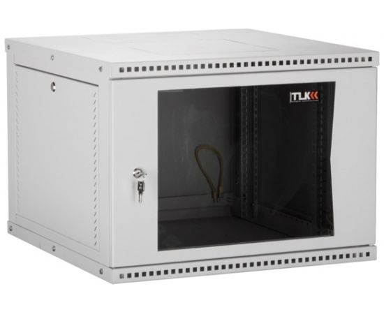 Настенный разборный шкаф TLK 19, 9U, стеклянная дверь, серый TWI-096045-R-G-GY 