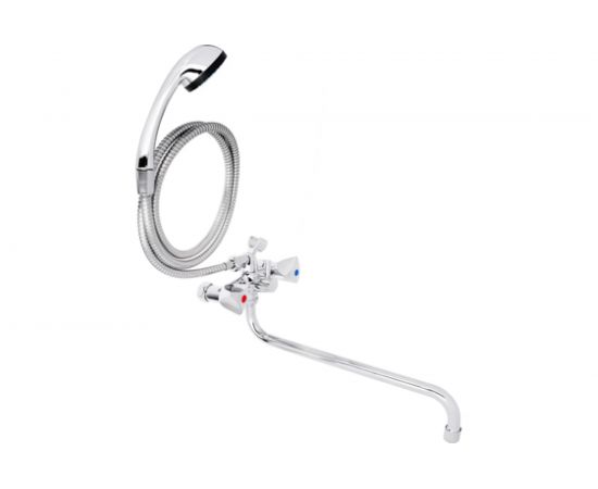 Смеситель для ванны СоюзКран с душем, круглый излив 40 см, резиновая кран-букса 1/2, хром, цинк SK08-S207 