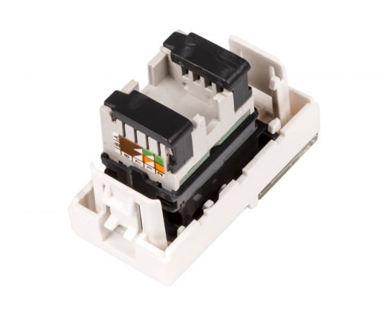 Вставка LANMASTER Mosaic 22.5x45 RJ-45 UTP кат5e со шторкой окном маркировки белая LAN-SIP-22U5E-WH – изображение 2