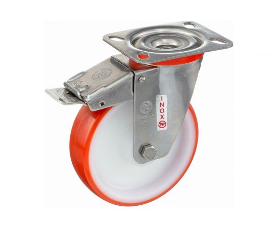 Колесо с нержавеющей вращающейся опорой, пластиной крепления и передним тормозом (125 мм; 220 кг; INOX) Tellure rota 606703 – изображение 3