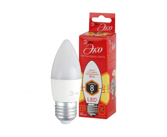 Светодиодная лампа ЭРА ECO LED B35-8W-827-E27, свеча, теплый Б0030020 – изображение 3