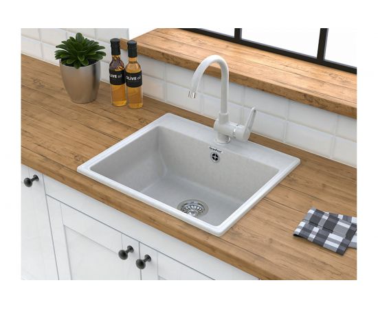 Мойка GRANFEST мрамор VERTEX 1-чаша, 580х500 мм., иней GF-V-580 – изображение 3