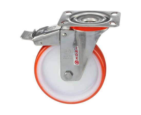Колесо с нержавеющей вращающейся опорой, пластиной крепления и передним тормозом (125 мм; 220 кг; INOX) Tellure rota 606703 – изображение 4