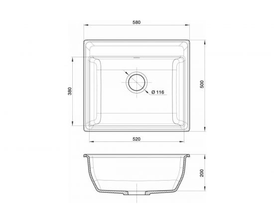 Мойка GRANFEST мрамор VERTEX 1-чаша, 580х500 мм., иней GF-V-580 – изображение 4
