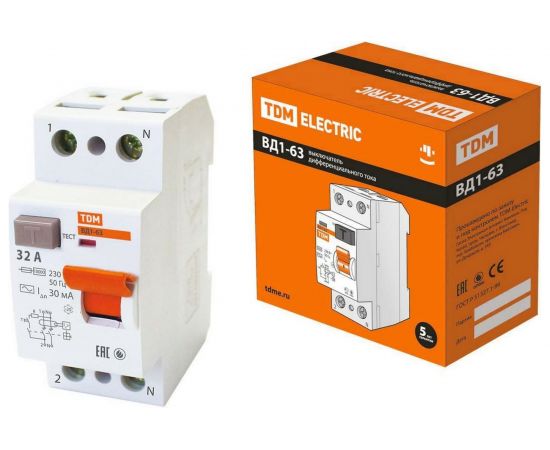 Устройство защитного отключения TDM ВД1-63 2Р 32А 30мА SQ0203-0010 
