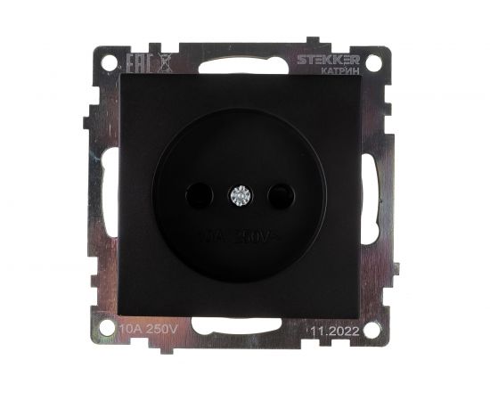 1-местная розетка STEKKER с защитной шторкой механизм без заземления, 10А, Катрин, GLS10-7109-05, черный 39609 