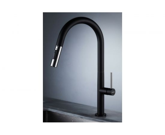 Смеситель для кухни SHIMIZU с выдвижным изливом и режимом душ Lux Black High-S pull smz 1006566 – изображение 2