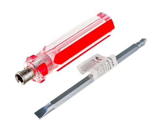 Отвертка с переставным жалом, пластиковая красная прозрачная ручка 6 х 70 мм PH2/SL6 КУРС 56210 – изображение 3