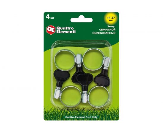 Хомут обжимной оцинкованный с ключом (14-27 мм) 4 шт. QUATTRO ELEMENTI 772-449 