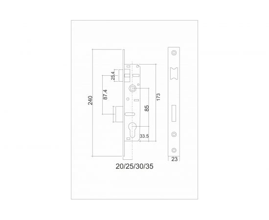 Врезной узкопрофильный замок под цилиндр VЕTTORE 153-25 CP, хром 20323 – изображение 4