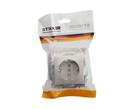 1-местная розетка STEKKER с заземлением (механизм), GLS16-7110-03, 250В, 16А с защитной шторкой, серия Катрин, 39582 – изображение 5
