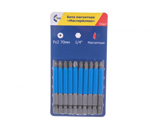 Бита магнитная Pozidrive (10 шт; 70 мм; PZ2; 1/4) МастерАлмаз 10501055 – изображение 6