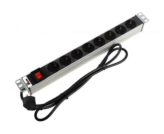 Блок розеток ЦМО Rem-16, с выключателем, 8 Schuko, 16A, алюминий, 19, шнур 3м R-16-8S-V-440-3 