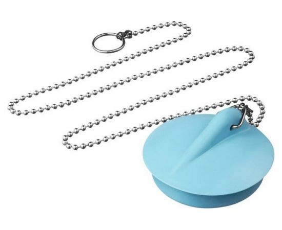 Пробка для ванн, раковин СУПРИМПЛАСТ голубая, диаметром 40 мм, с латунной цепочкой 50 см 1DVR40_04_02Z50H 