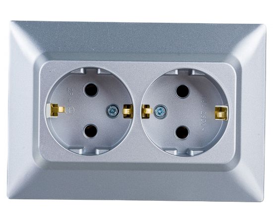 Розетка NE-AD 2-гнезда с заземлением, керамика, 16А, 250В, Aras, Серебро, 93-122-85-P 