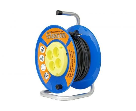 Силовой удлинитель на катушке Glanzen 4 гнезда ПВС 2x0,75 арт. EB-50-014 00-00006725 